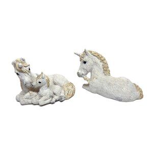 1989 Stone Critters Figurine Lot Unicorn Family Baby SC-134 SC-358 Vintage USA